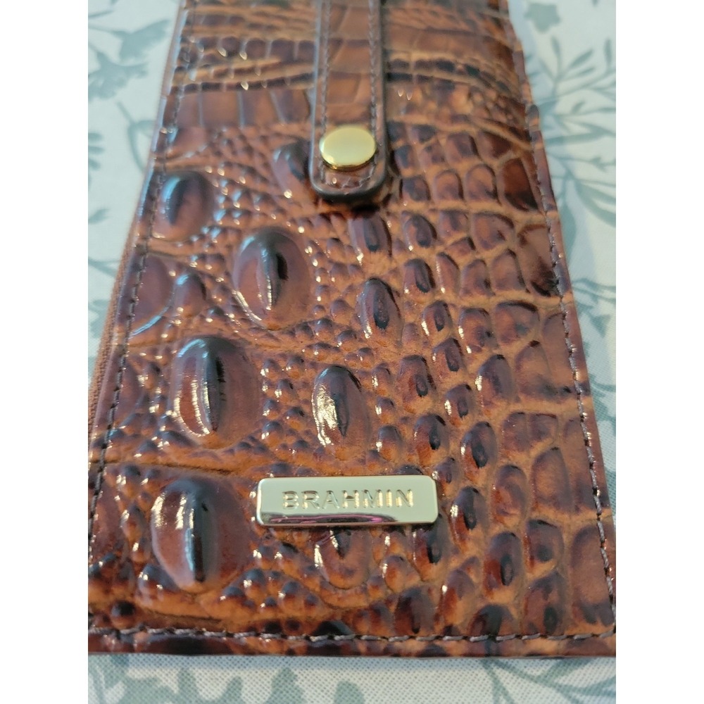Brahmin Credit Card Wallet Pecan Melbourne Brown Croc Embossed Leather - Picture 2 of 7